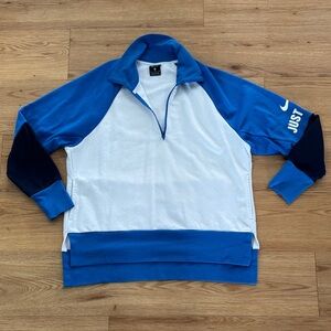 Nike Womens Quarter Zip Logo Pullover Size Medium White Blue Athletic Athleisure